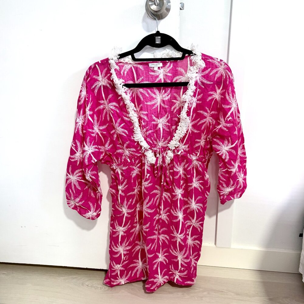 Vibrant Pink Tropical Kate Spade Bathing Suit Cover Up with Palm Trees